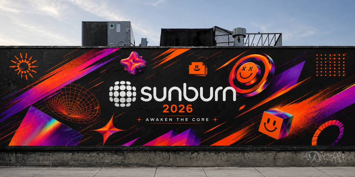 Sunburn 2026 — Awaken the Core out-of-home mural